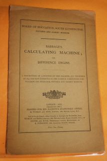 Babbages Calculating Machine 1872 Reprint 1907 Original Manuscript 