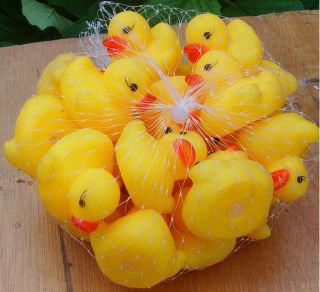 100 pcs Baby Bathing Bath Toys Rubber Squeaky Race Yellow Mini Ducks 3 