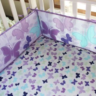 Butterly Purple 4pcs Baby Girl Crib Bedding Set Quilt Bumper Sheet 