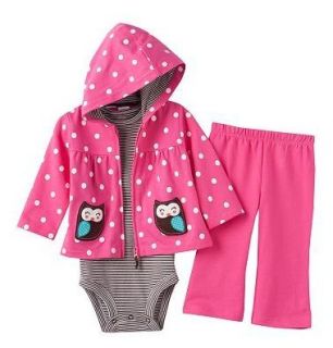 Carters Baby Girl Clothes 3 Piece Outfit Set Pink Owls 3 6 9 12 18 24 
