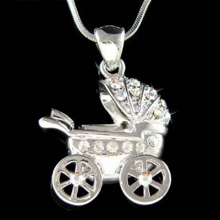 Swarovski Crystal ~Newborn Baby Carriage Stroller Pendant Necklace 