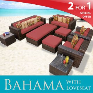 Bahama Outdoor Modern Furniture Wicker Patio 9P Henna Set Loveseat 