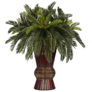   Tall Large Artificial Silk Fake Cycas Palm Plant w Bamboo Vase