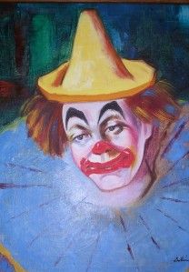 RARE Signed INA Balin Taube Circus Clown Oil Painting