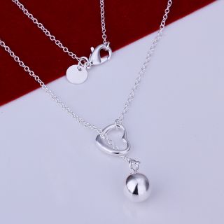   plated cute heart with ball pendant roll chain fashion design necklace
