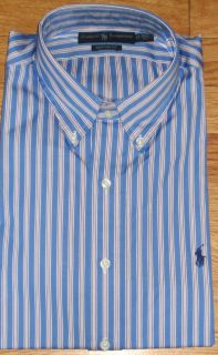 Mens Polo Ralph Lauren Blue Striped Dress Shirt Size Med LRG US 15 5 