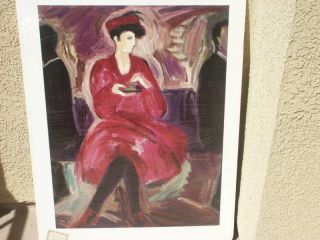 Large Barbara A Wood Limited Edition Lithograph Woman In Red