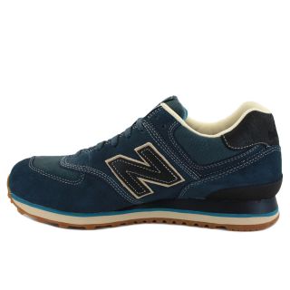 New Balance 574 ML574USN Mens Laced Suede Canvas Trainers Navy Black 