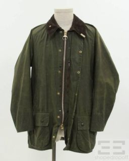 Barbour Mens Olive Green Waxed Cotton Zip Front Jacket Size 42