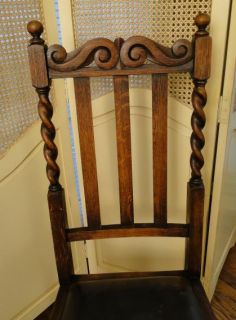 Antique Barley Twist Side Desk Occasional Chair Leather Seat Carving 