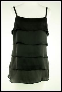 BCX  Size M Black Tiered Ruffle Front Sleeveless Tank Top Shirt 