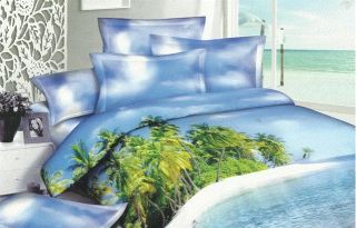New Beach Palm Trees Comforter Set with Inside Filler Multi Colored 