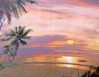 Fabric Shower Curtains Beach Sunset Boats Palm Trees Shells Tropical 