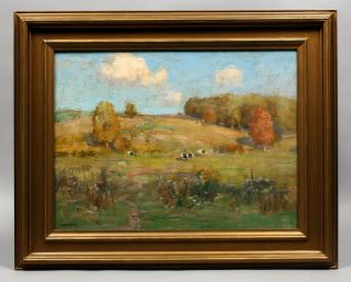    Listed New York Impressionist Antique Oil Painting Frank Barney Cows