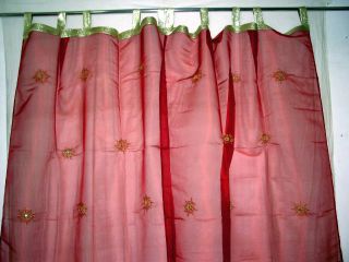 Red Organza Sheer Curtain Floral Mirror Embroidered Curtains Drape 