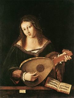 Handmade Art Oil Painting Repro Bartolommeo Veneto Woman Playing A 
