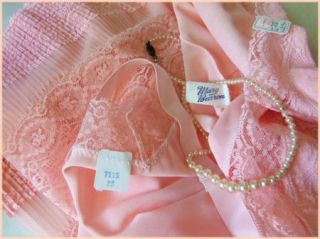 NOS Vtg Mary Barron PEACH Crystal Pleated LACE Full Slip 38 EXQUISITE 