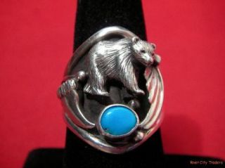 Carol Felley Sterling & Turquoise Grizzley Bear Mens Ring