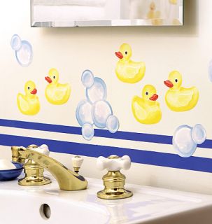   Bubbles 25 Wallies Yellow Rubber Ducks Duck Bath Stickers Decal Border