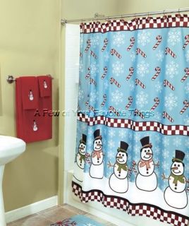   SNOWFLAKE BATH SHOWER CURTAIN CHRISTMAS CANDY CANE HOME BATHROOM DECOR