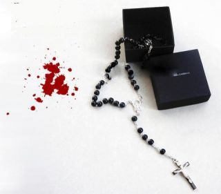 beckham rosary black bead necklace brand new in box for both men and 