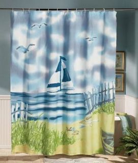   Blue Seashell Shell Boat Sea Shower Curtain Bath Rug Mat Set