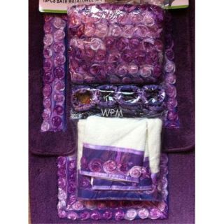  rug set purple ribbon flower bath rugs shower curtain & towels