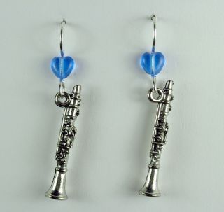   Silver Clarinet Dangle Earrings Music Band Color Instrument