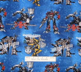   Galaxy Bumble Bee Megatron Stars Blue Novelty Cotton Fabric BTY