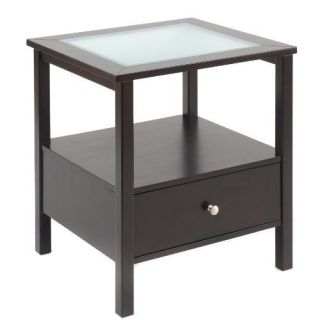 Bay Shore Collection F68301 End Table w Glass Top and Drawer Espresso 