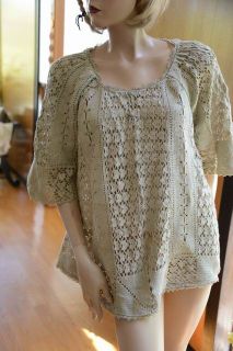 Lims Unique Intricate Hand Crochet A line Dress, BEIGE size Medium 