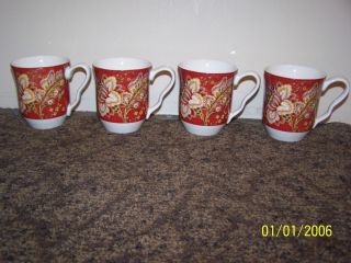 222 Fifth Gabrielle Red Coffee Mugs Set 4 Fine China