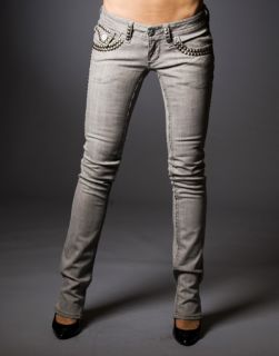 Laguna Beach Jeans Womens GGG Gray Denim w Studs Straight Sample 