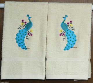 Hungarian Peacock Embroidered 2 Bath Hand Towels