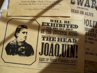   OUTLAW WANTED REWARD POSTERS SIGNS NOTICES J JAMES SAM & BELLE STARR