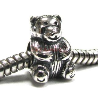 Silver Cute Teddy Bear Bead for European Charm Bracelet