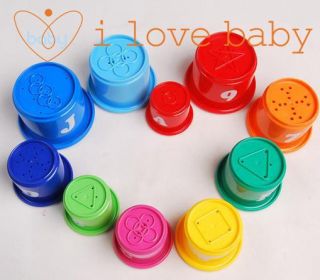 10 x Baby Bath Toy Stacking Pile Up Tower Count Cups
