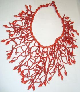 Elegant Coral Pattern Carnelian Bead Necklace