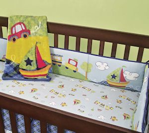 New Choo Choo Train Boat Cars Baby Boy 7pc Crib Nursery Set