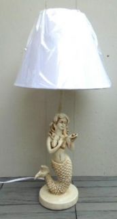 Mermaid Table Lamp Nautical Faux Ivory Beach Decor Cottage Chic