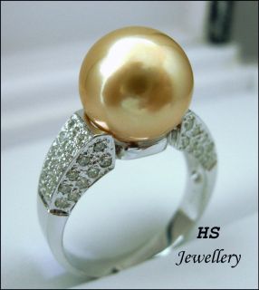   Golden South Sea Cultured Pearl 11.25mm Diamonds .792tcw Ring, 18KWG