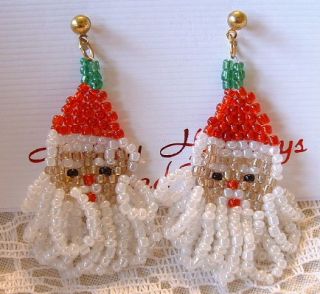   Beaded Christmas Santa Clause Dangle Pierced Earrings