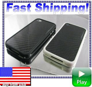 Carbon Fiber plate with White bumper case for iPhone 4s AT T Verizon 