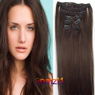   ~ Clip in human hair extensions 15 7pcs 70G Dark Black #2 in Beauty
