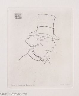 Edouard Manet Charles Baudelaire Profile Etching Signed