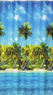 Hawaiian Beach Vinyl Shower Curtain Palm Tree Beach Shower Curtain New 