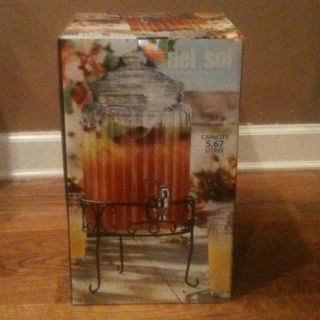 Del Sol Glass Beverage Dispenser with Iron Stand Capacity 1 5 Gallons 