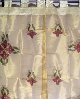 Gold Indian Sheer Curtains 2 Tab Top Decorative Exotic Window 