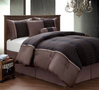 6pcs Modern Chenille Stripe Comforter Bed in a Bag Set Queen