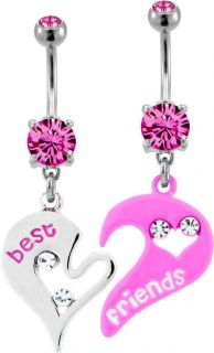 Abstract Hearts Best Friends BFF 2 Piece Navel Bar Belly Ring Piercing 